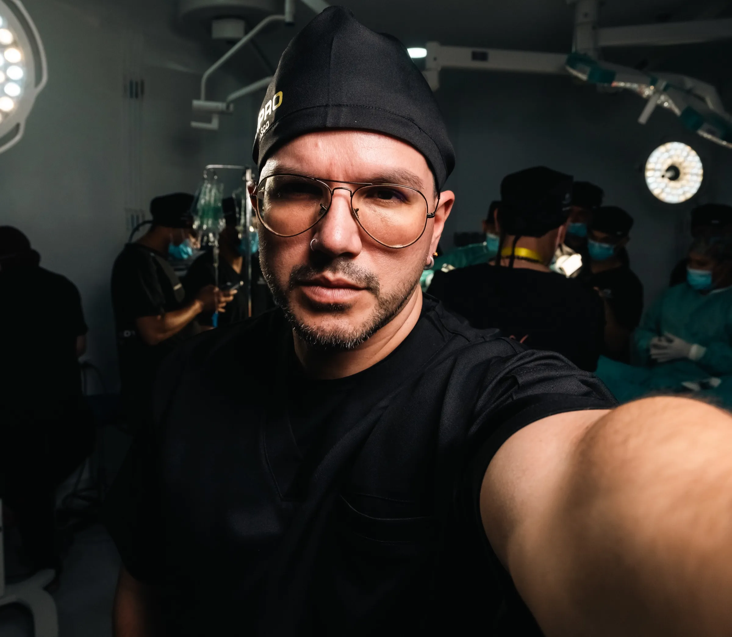 Sam Carrasco in the operating room during a surgical shoot